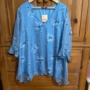 Women's Plus from BloomChic Blue Asymmetrical 3/4 Sleeve Blouse